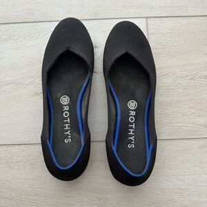 Rothy's Black Ballet Flats with Blue Interior Trim